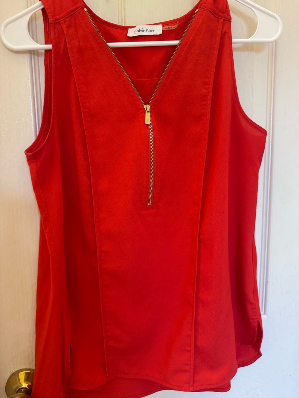 Calvin Klein Bright Red Sleeveless Zip-Front Camisole